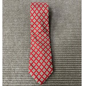 Lands End Mens Red Geometric Medallion Silk Tie Hand Sewn USA‎ Classic Necktie
